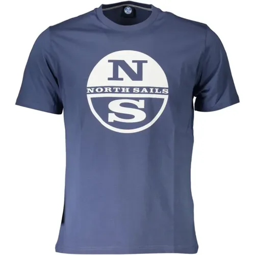 Blau Bedrucktes Rundhals-Tee mit Logo , Herren, Größe: XL - North Sails - Modalova