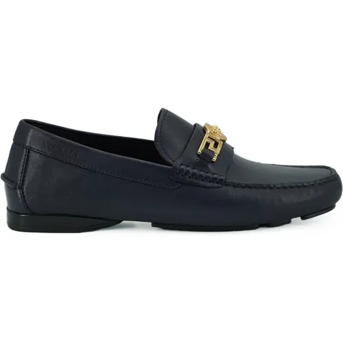 Navy Calf Leather Loafers , male, Sizes: 11 UK, 6 UK, 8 UK - Versace - Modalova