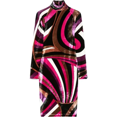 Fuchsia Samt Abstraktes Muster Kleid - EMILIO PUCCI - Modalova