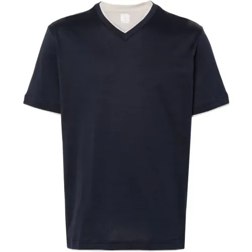 Navy V-Neck Baumwoll T-Shirt , Herren, Größe: 2XL - Eleventy - Modalova