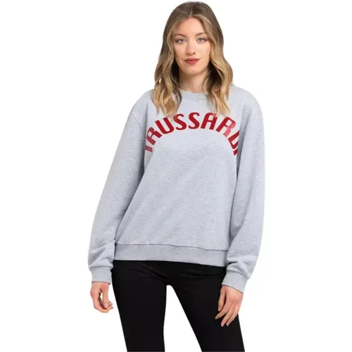 Grauer Oversize Baumwollpullover , Damen, Größe: S - Trussardi - Modalova