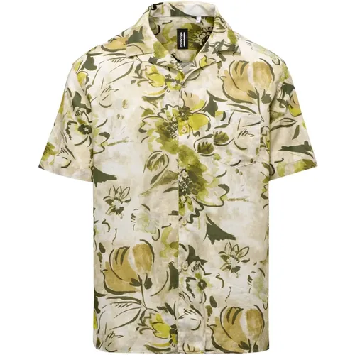 Printed Short Sleeve Shirt in Linen/Cotton , male, Sizes: M, S, 2XL, XL, L - BomBoogie - Modalova