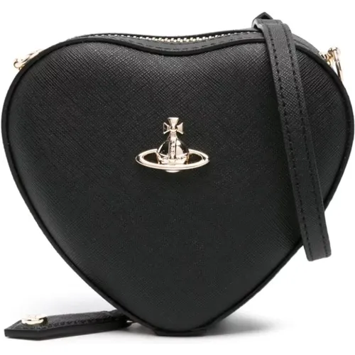 Schwarze Kunstleder-Herzform-Tasche mit Orb-Plakette , Damen, Größe: ONE Size - Vivienne Westwood - Modalova