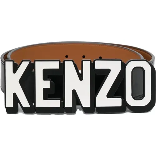 Schwarzer Ledergürtel mit Logo-Schnalle , Herren, Größe: 80 CM - Kenzo - Modalova