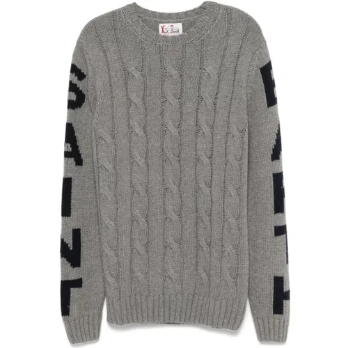 Grey Cable Knit Sweater Logo , male, Sizes: M, L, S, XL - MC2 Saint Barth - Modalova