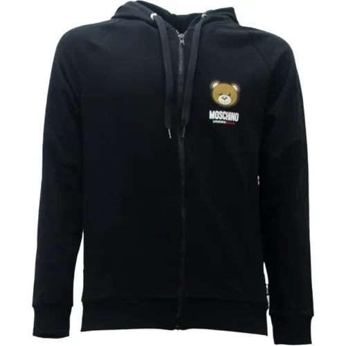 Schwarzer Hoodie mit Logo-Patch - Moschino - Modalova