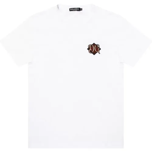 Weißes Besticktes Signature T-Shirt , Herren, Größe: S - Dolce & Gabbana - Modalova