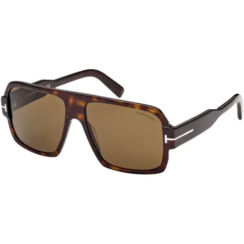 Braune Tortoise Sonnenbrille , Herren, Größe: 58 MM - Tom Ford - Modalova