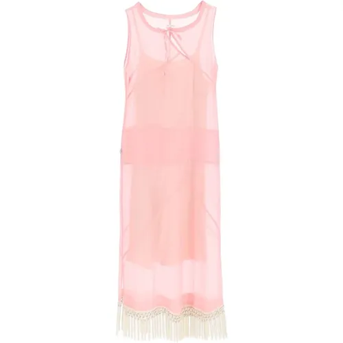 Fringe Maxi Tank Kleid aus Baumwolle und Seide , Damen, Größe: S - Saks Potts - Modalova