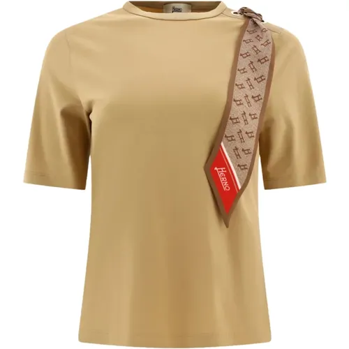 Baumwoll T-Shirt mit Schal Sand - Herno - Modalova