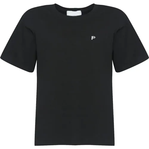 Schwarzes Baumwoll-T-Shirt mit gesticktem Logo - Philosophy di Lorenzo Serafini - Modalova