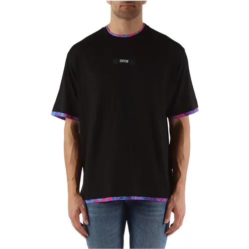 Relaxed Fit Cotton T-shirt with Contrast Inserts , male, Sizes: L, S, XS, M - Versace Jeans Couture - Modalova