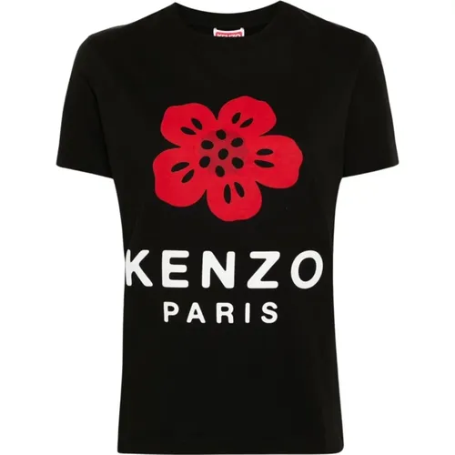 Schwarzes Blumenmotiv T-Shirt , Damen, Größe: S - Kenzo - Modalova