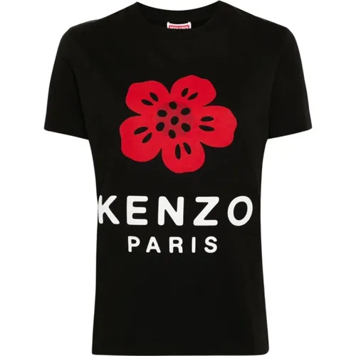 Schwarzes Blumenmotiv T-Shirt , Damen, Größe: L - Kenzo - Modalova