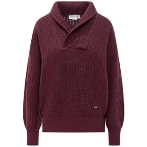 Burgundy Wool Shawl Collar Sweater , female, Sizes: XS - Victoria Beckham - Modalova