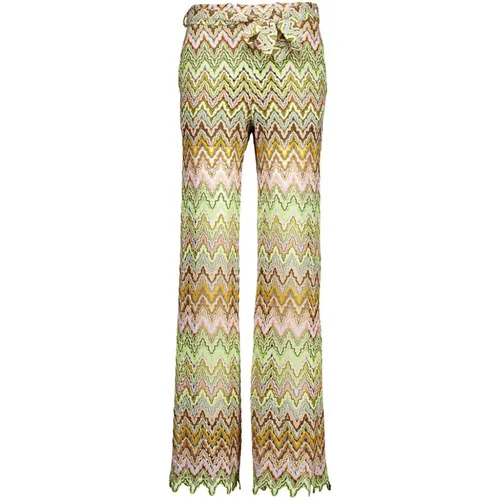 Elegante Gehäkelte Grüne Zigzag Muster Hose , Damen, Größe: XL - Ana Alcazar - Modalova