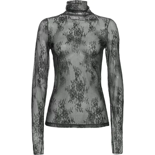 Elegant Lace Long Sleeve Top , female, Sizes: S, M - pinko - Modalova