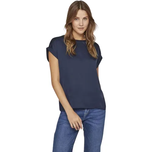 Satin T-Shirt mit kurzen Ärmeln für Damen , Damen, Größe: XL - Vila - Modalova