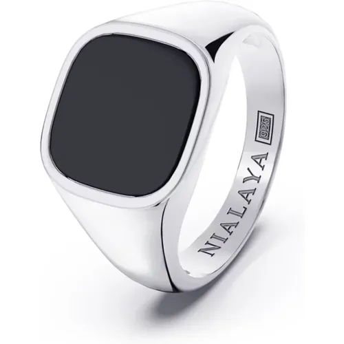 Sterlingsilber Siegelring mit Schwarzem Onyx , Herren, Größe: 56 MM - Nialaya - Modalova