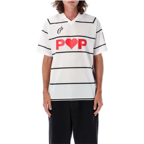 Fußball T-Shirt Weiß mit Streifen , Herren, Größe: XL - Pop Trading Company - Modalova