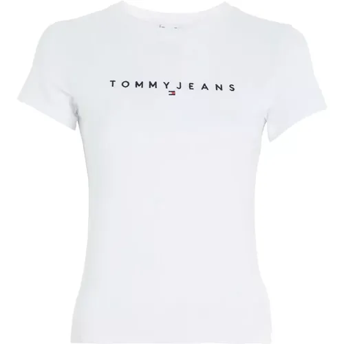 Weißes Linear Tee mit Logo-Detail - Tommy Jeans - Modalova