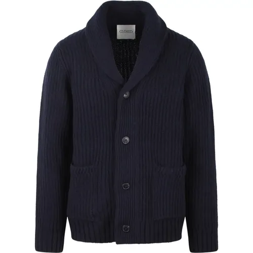 Ribbed Wool Cardigan with Buttons , male, Sizes: M - closed - Modalova