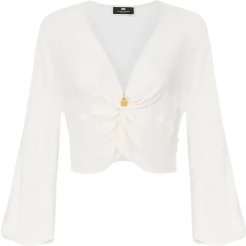 Cropped Georgette Blouse with Ruffled Sleeves , female, Sizes: L, S, XS, M - Elisabetta Franchi - Modalova