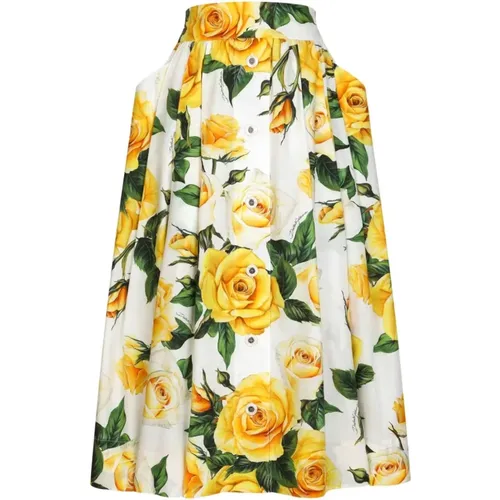 Yellow Rose Print Midi Skirt , female, Sizes: M - Dolce & Gabbana - Modalova