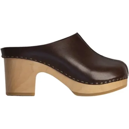 Braune Lederclogs mit goldenen Klammern , Damen, Größe: 36 EU - Youyou - Modalova