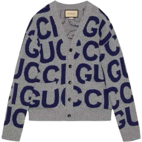 Intarsia Wool Cardigan with Logo , male, Sizes: M, L, S - Gucci - Modalova