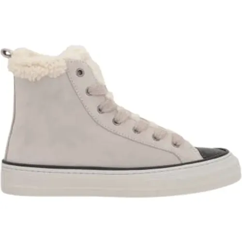 High-Top Suede Sneakers with Nickel-Free Decoration , female, Sizes: 5 UK - BRUNELLO CUCINELLI - Modalova