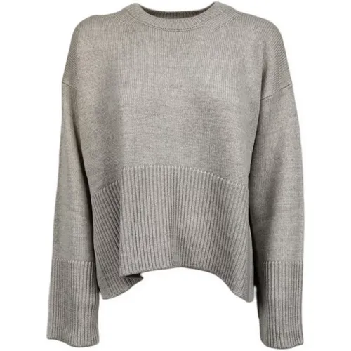 Grey Sweaters with Box Fit and Ribbed Edges , female, Sizes: S, M, XS, 2XS - Dondup - Modalova
