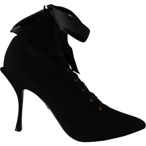 Schwarze Stretch Kurze Stiefeletten , Damen, Größe: 39 EU - Dolce & Gabbana - Modalova