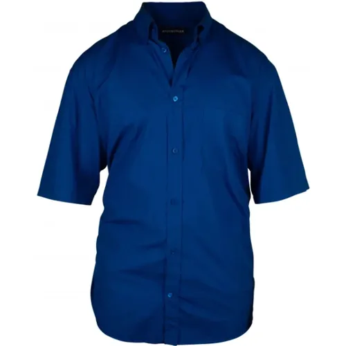 Elektrisch Blaues Baumwollhemd mit Logo - Balenciaga - Modalova