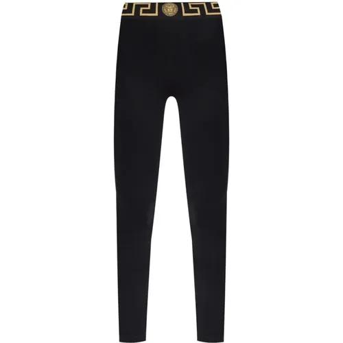 Stretch-Design Greca Detailing Trousers , female, Sizes: S - Versace - Modalova