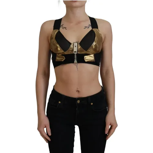 Black Gold Sleeveless Cropped Bustier Top , female, Sizes: XS - Dolce & Gabbana - Modalova