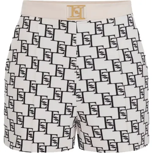 Shorts mit hohem Bund und Logo-Print,High-Waist Stretch Crepe Shorts - Elisabetta Franchi - Modalova