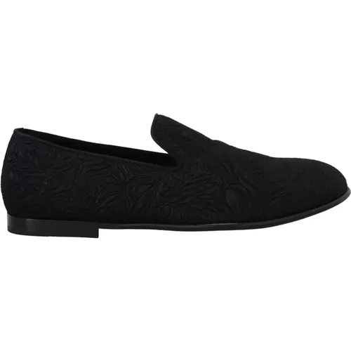 Schwarze florale Jacquard-Slipper Loafers Schuhe - Dolce & Gabbana - Modalova