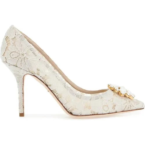 Charmant Lace Crystal Flower Pumps , female, Sizes: 5 UK, 4 UK, 6 UK, 7 UK, 3 UK - Dolce & Gabbana - Modalova