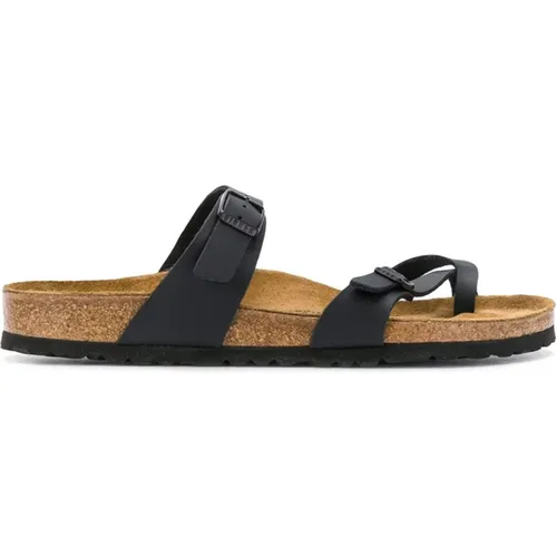 Schwarze Leder Flip Flops mit Doppelriemen , Damen, Größe: 42 EU - Birkenstock - Modalova