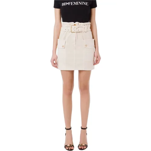 Denim Mini Skirt with Ruching , female, Sizes: L, XL, XS - Elisabetta Franchi - Modalova
