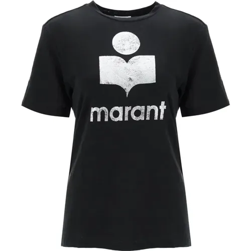 T-Shirt mit metallischem Logo-Print , Damen, Größe: S - Isabel Marant Étoile - Modalova