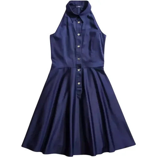 Navy Flared Dress with Collar , female, Sizes: XS, L, S - Fay - Modalova