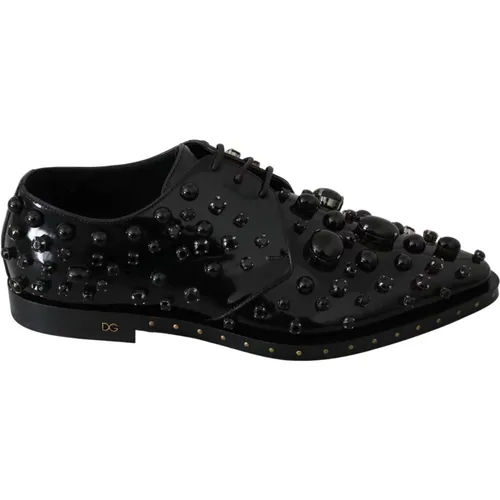 Schwarze Lederkristallkleid Brogue Schuhe - Dolce & Gabbana - Modalova
