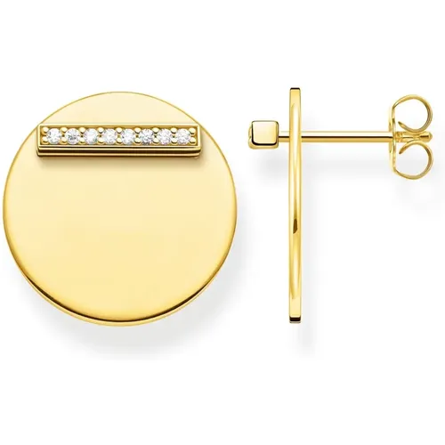 Gold Coin Earrings with White Zirconia , female, Sizes: ONE SIZE - Thomas Sabo - Modalova
