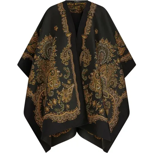 Black Paisley Jacquard Long Wool Jacket , female, Sizes: ONE SIZE - ETRO - Modalova