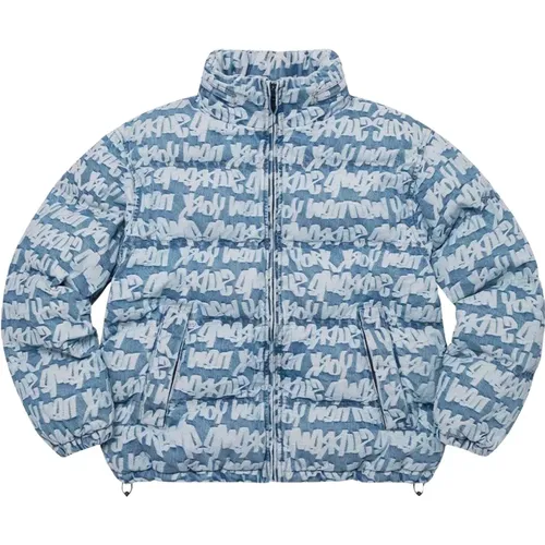 Blaue Jacquard Denim Puffer Jacke Limited Edition - Supreme - Modalova