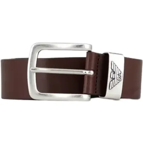 Dark Leather Belt with Logo Buckle , male, Sizes: 100 CM, 95 CM, 90 CM - Emporio Armani - Modalova
