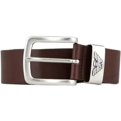 Dark Leather Belt with Logo Buckle , male, Sizes: 95 CM - Emporio Armani - Modalova