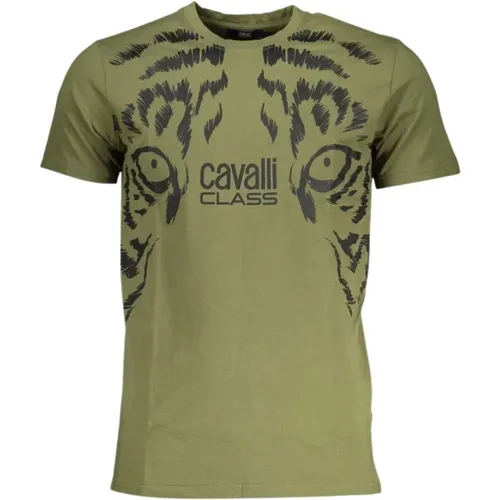 Grünes Baumwoll Logo Print T-Shirt , Herren, Größe: 2XL - Cavalli Class - Modalova